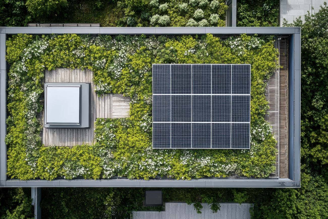 Flachdach mit Photovoltaik-Anlage Plansecure Safe-Homes