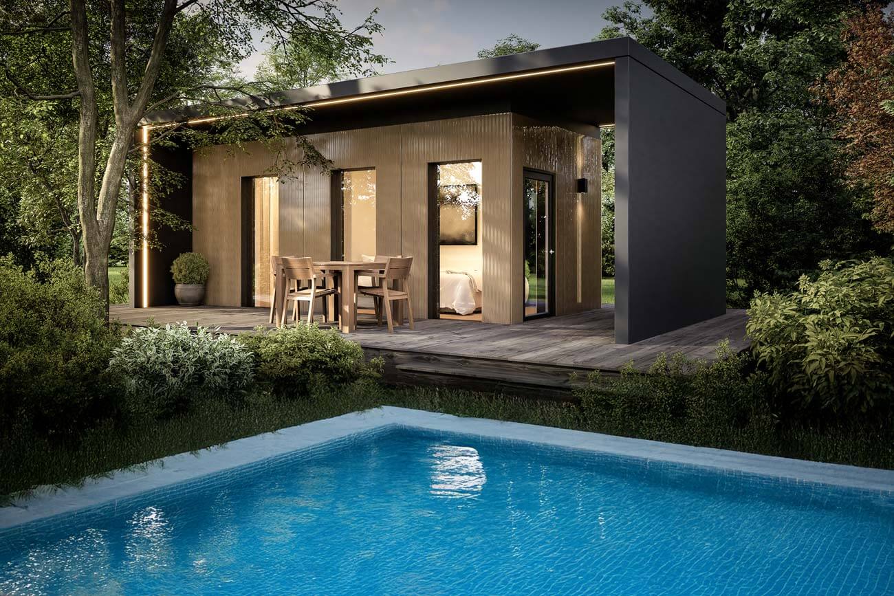 Plansecure Pool-House SQ_62 mit Flachdach und LED-Leiste